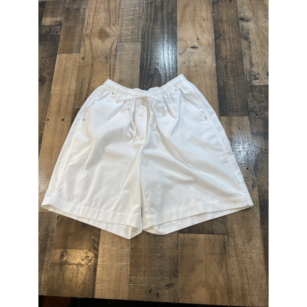 Studio Works Womens White Shorts Sz 10P Pull On Elastic Drawsting Waist Pockets